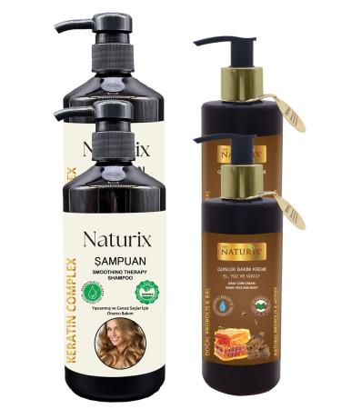Naturix Hair Growth Formula Salt-Free Keratin Shampoo 2 Pieces 2 X 600 Ml + Honey & Propolis Moisturizing Cream 2 Pieces