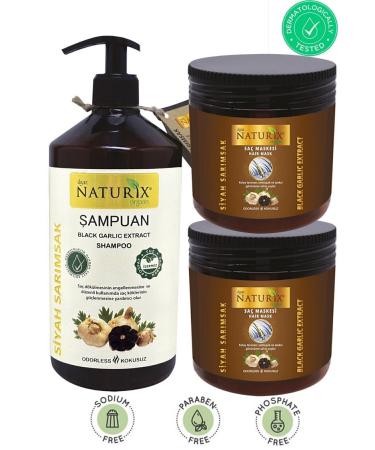 Naturix Anti Hair Loss Odorless Black Garlic Shampoo 600ml + 2 Pieces Odorless Garlic Hair Mask 500ml