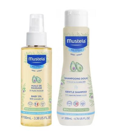 Mustela Baby Care Massage Oil 100ml - Mustela Gentle No-Tear Baby Shampoo 200ml