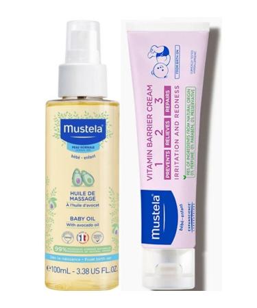 Mustela Baby Care Massage Oil 100ml - Mustela Vitamin Barrier 1-2-3 Cream 100ml