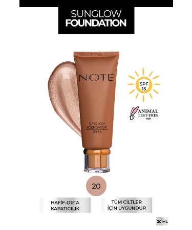 Note Cosmetics Sunglow Foundation Spf 15 Luminous Bronzing Foundation - 20 Medium