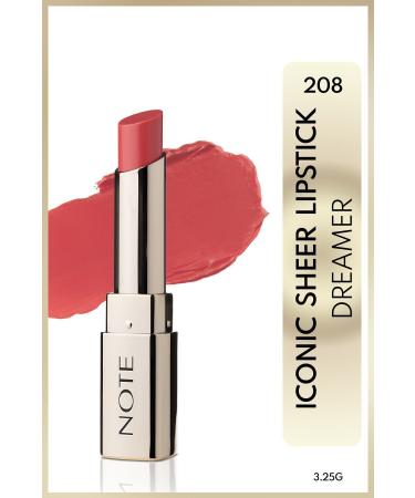 Note Cosmetics Iconic Sheer Lipstick Moisturizing Shiny Lipstick 208 Dreamer - Pink