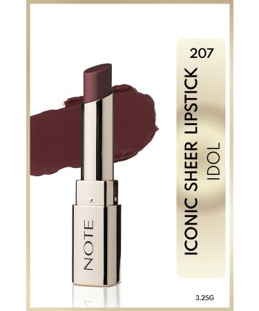 Note Cosmetics Iconic Sheer Lipstick Moisturizing Shiny Lipstick 207 Idol - Brown