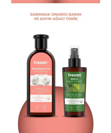 Tresan Garlic Repairing Care Shampoo 300 ml Tresan Marjoram Extract Hair Tonic 125 ml.