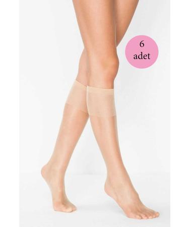 Skygo 6 Pieces Women's Below Knee Shiny Fit 15 Denier Socks Light Skin