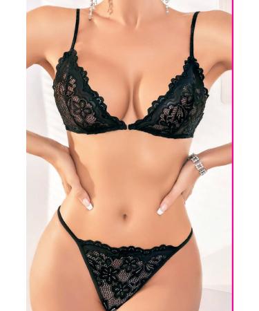 Skygo Night Light Black Middle Opening Fantasy Bra Panty Set 7009-1