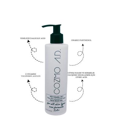 COZMO AD Face Wash Gel - 250 ml Acne Comedone Blackhead Sebum Balancer Sensitive Skin