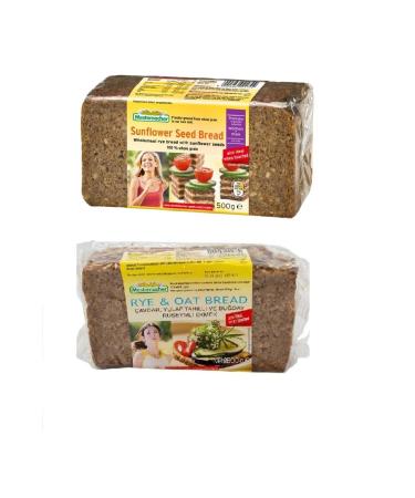 Mestemacher 2-Piece German Bread Set - Whole Grain Bread with Sunflower Seeds Rye and Oatmeal