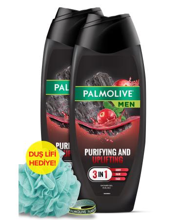 Palmolive Men Purifying & Uplifting Natural Charcoal 3in1 Shower Gel 500ml x2 Pieces + Shower Loofah Gift - Buy Online on GoSupps.com