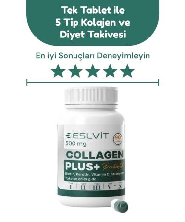 Eslvit 5 Type Hydrolyzed Collagen Type 1 Type 2 Type 3 Type 5 Type 10 (Vitamin C Zinc Selenium) 90 tablets - Buy Online on GoSupps.com