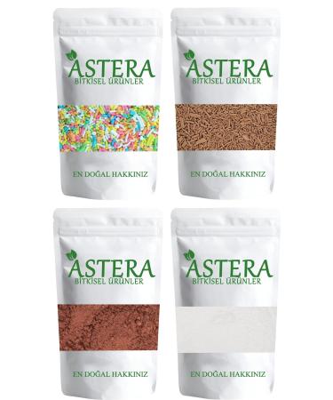 ASTERA 4 x 250 Gr Cake Set (Cake Decoration Colored - Raw Cocoa Powder - Cake Decoration Cocoa - Powdered Sugar)