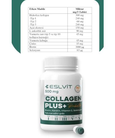 Eslvit 5 Type Hydrolyzed Collagen Type 1 Type 2 Type 3 Type 5 Type 10 (Vitamin C Zinc Selenium) 90 tablets - Buy Online on GoSupps.com