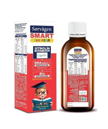 Sorvagen Smart Kids Liquid Form - Citicoline DHA Omega 3 Norwegian Fish Oil and B12 - 150 ml - Buy Online on GoSupps.com
