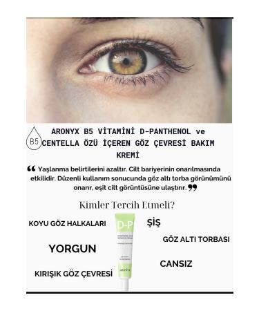 Aronyx D-panthenol and Cical Brightening Dark Spot Anti-Puffiness and Anti-Wrinkle Whitening Eye Cream 40 ml