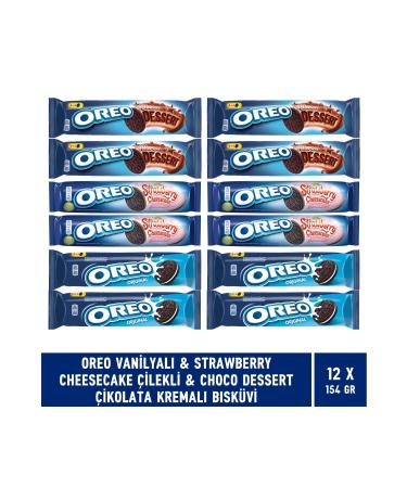 Oreo Vanilla & Choco Dessert & Strawberry Cheesecake 154 gr Biscuit - 12 Pieces