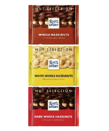 Ritter Sport Whole Hazelnuts Series 100gr. - 3 Piece Set Bitter - Milk - White Hazelnut
