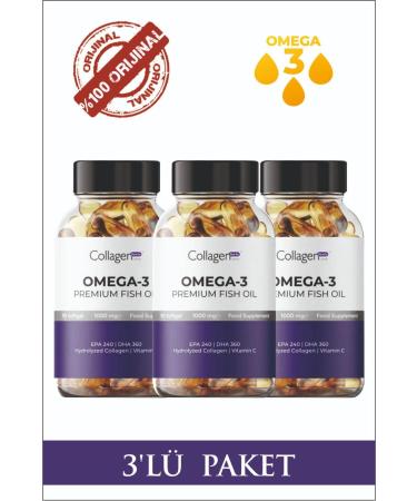 Collagen Forte Platinum 3 Pieces Omega-3 Premium Fish Oil 90 Softgel X 1000mg Fish Oil Hydrolyzed Collagen