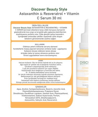 Discover Beauty Style Astaxanthin & Resveratrol Vitamin C Serum Astaxanthin 30 ml - Buy Online on GoSupps.com