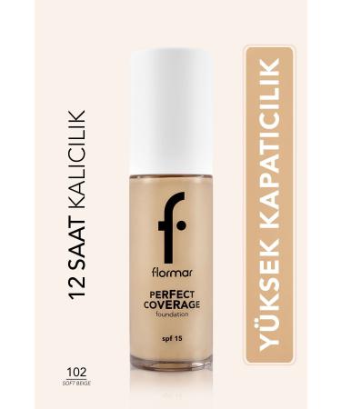Flormar Perfect Coverage Intensive Concealer Water Based Foundation (YELLOW UNDERTONE) -102 Soft Beige -8682536058162