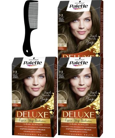 Palette Deluxe Intense Colors Hair Dye 7-3 Ash Intense Blonde X 3 Pieces + Hair Opening Comb