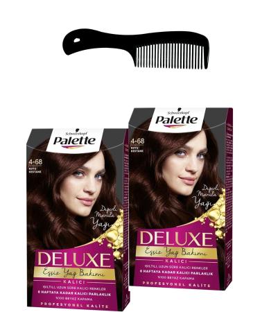 Palette Deluxe Hair Dye 4-68 Dark Chestnut X 2 Pieces + Hair Opening Comb