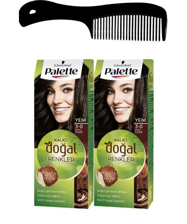 Palette Permanent Natural Colors Hair Dye 3-0 Dark Brown X 2 Pieces + Hair Opening Comb