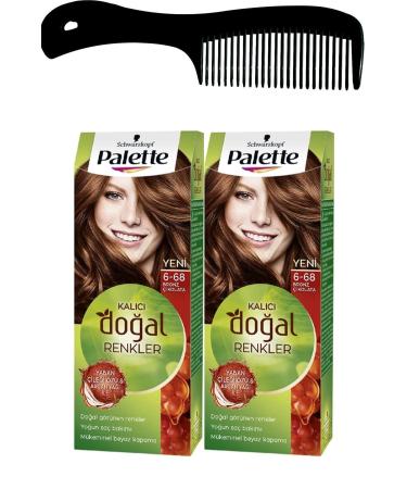 Palette Permanent Natural Colors Hair Dye 6-68 Bronze Chocolate X 2 Pieces + Hair Opening Comb