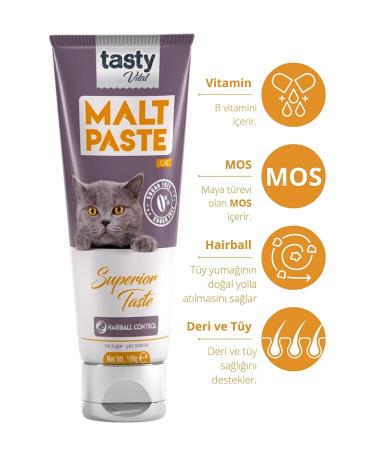 TASTY VITAL Malt Paste for Cats Hairball Prevention 100 Gr and Biotin Zinc Leather Hair Support 100 Gr - Buy Online on GoSupps.com