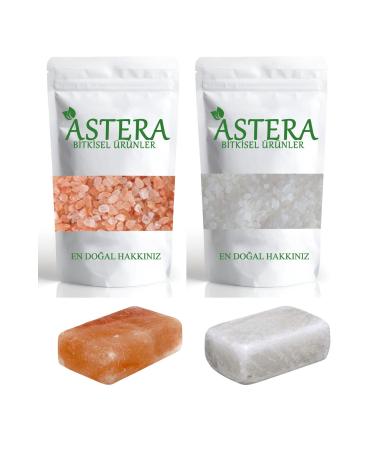 ASTERA 100 Gr Coarse Himalayan Salt + 100 Gr Coarse Rock Salt + 1 Himalayan Soap + 1 Rock Salt Soap