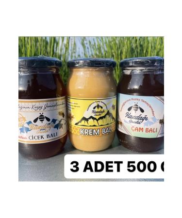Kazdagi Beekeeping Honey Package 3 (3X500GR FLOWER & PINE & CREAM HONEY)