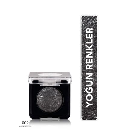 Flormar Intense Shiny Eyeshadow - Baked Eyeshadow -002 Black Glitters- 8682536052368