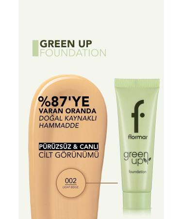 Flormar Semi-Matte Finish Water Based Vegan Foundation - Green Up Foundation - 002 LIGHT BEIGE - 4251903322218 - Buy Online on GoSupps.com