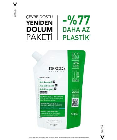 Vichy Dercos Anti-Dandruff Hair Care Shampoo for Normal/Oily Hair Refill Pack 500 ML - Buy Online on GoSupps.com
