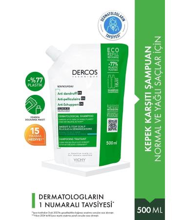 Vichy Dercos Anti-Dandruff Hair Care Shampoo for Normal/Oily Hair Refill Pack 500 ML