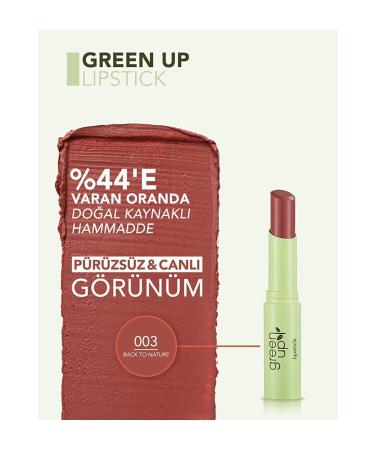 Flormar Creamy Textured Intense Pigmented Vegan Lipstick - Green Up Lipstick - 003 Natural Kiss - 4251903322188 - Buy Online on GoSupps.com