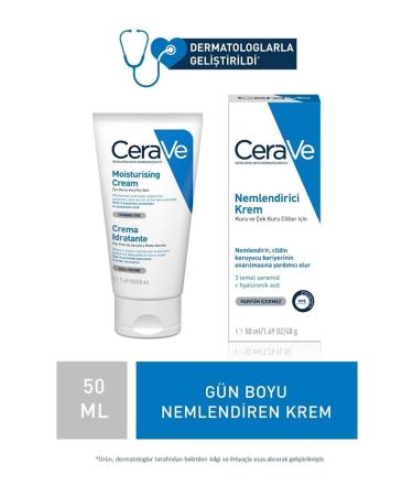 CeraVe Moisturizing Cream for Hands Face and Body with Ceramide and Hyaluronic Acid for Dry Skin 50 ml