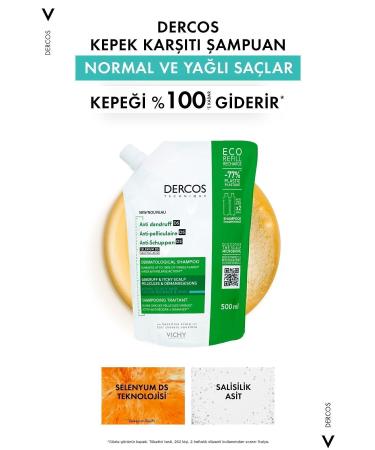 Vichy Dercos Anti-Dandruff Hair Care Shampoo for Normal/Oily Hair Refill Pack 500 ML - Buy Online on GoSupps.com
