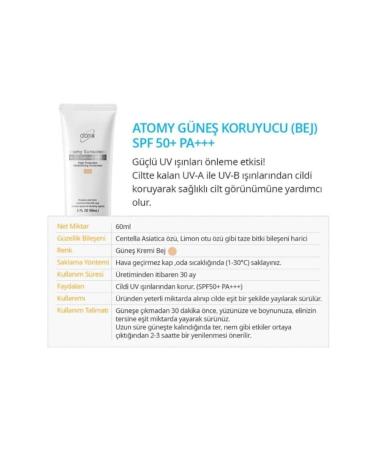Atomy SUNSCREEN COLORED SUN PROTECTIVE SPF50+ PA+++ (BEIGE) 60ML - TRENDMU - Buy Online on GoSupps.com