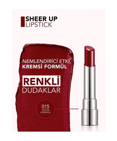 Flormar Moisturizing Shiny Lipstick (BORDEO) - Sheer Up Sls. - 015 Go For Bordeaux - 8682536012133 - Buy Online on GoSupps.com