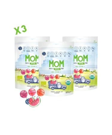 Mom 3 Pack Organic Lollipops with Vitamin C and 3 Different Fruit Flavors