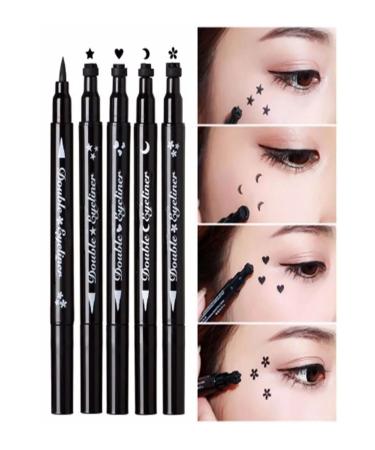 4 Pieces Waterproof Double Sided Star - Heart - Moon and Flower Patterned Pencil Eyeliner