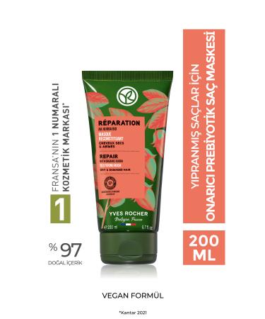 Yves Rocher Repairing Prebiotic Hair Mask for Damaged Hair (reparation) - Vegan-200 Ml