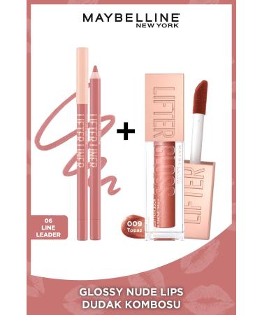 Maybelline New York Glossy Nude Lips Lifter Liner 06 Line Leader Lip Pencil + Lifter Gloss 009 Topaz Lip Gloss