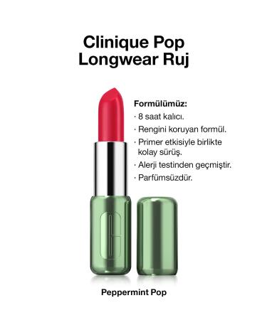 Clinique Pop Longwear Lipstick - Color: Peppermint Pop - Satin Finish