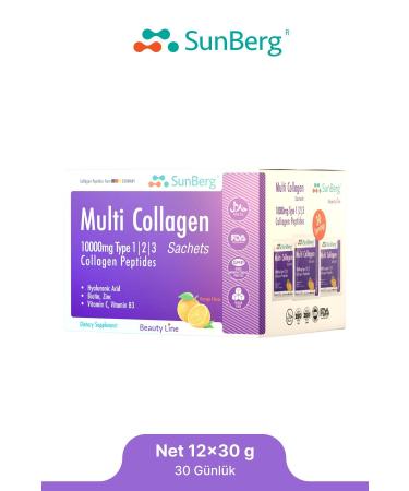 SunBerg Multi Collagen 30 Sachets Type 1 2 3 Hyaluronic Acid Biotin Zinc