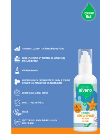 Siveno 0 Natural Children's Sun Lotion - Anti-Stain Antioxidant Moisturizing Herbal Vegan Uva Uvb 50spf - Buy Online on GoSupps.com
