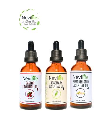 nevilife 3-pack Hair and Skin Care Oils Rosemary Oil 50 ml Pumpkin Seed Oil 50 ml Castor Oil 50 ml
