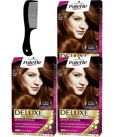 Palette Deluxe Hair Dye 6-70 Brown Copper X 3 Pieces + Hair Opening Comb