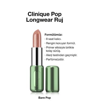 Clinique Pop Longwear Lipstick - Color: Bare Pop - Shiny Finish