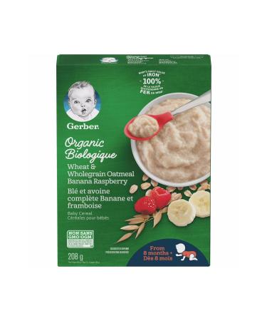 Gerber Organic- Banana Raspberry - Wheat and Whole Oatmeal Raspberry and Banana Spoon Food - 8 months - 208 Gr